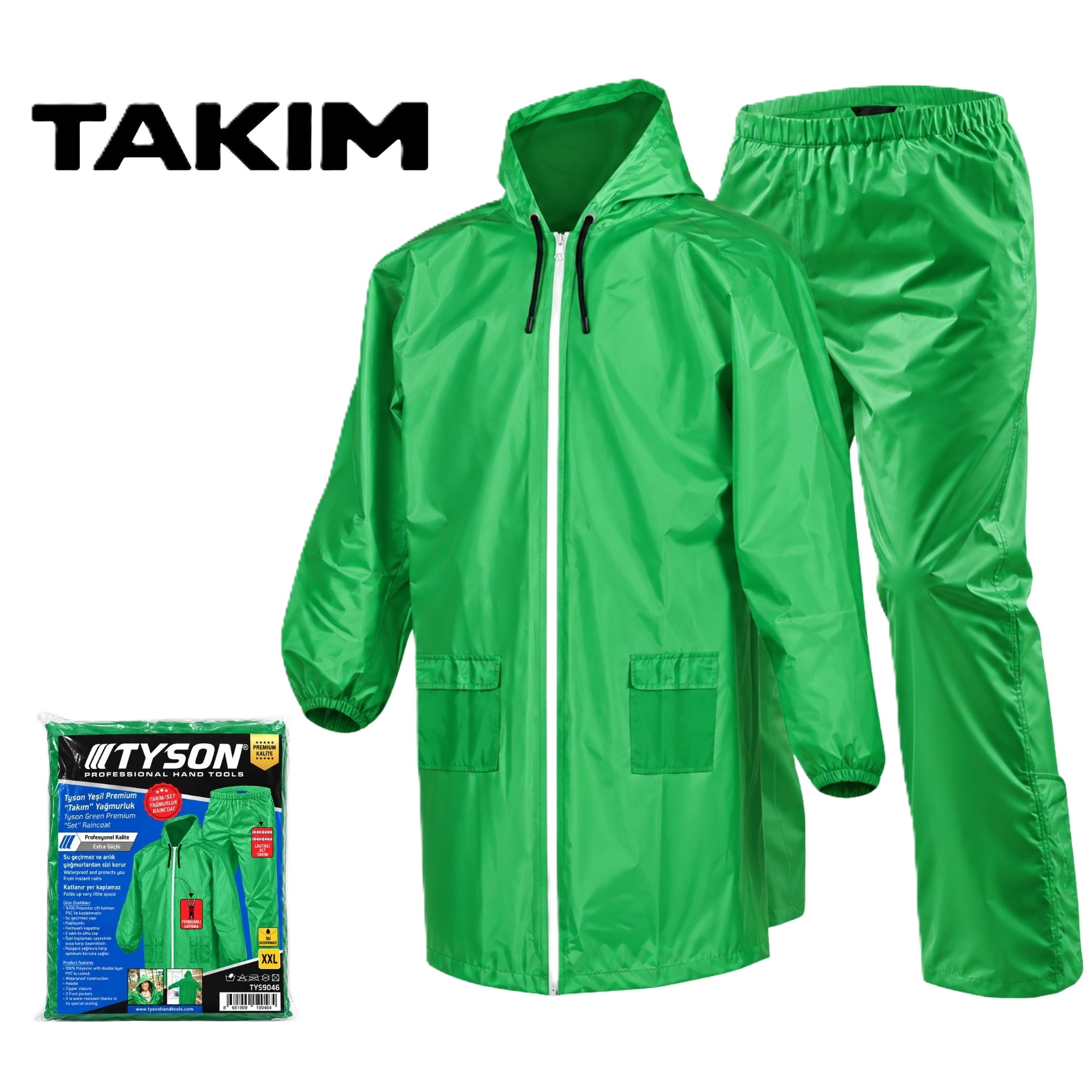 TYSON PREMİUM TAKIM YAĞMURLUK YEŞİL (FERMUARLI)
