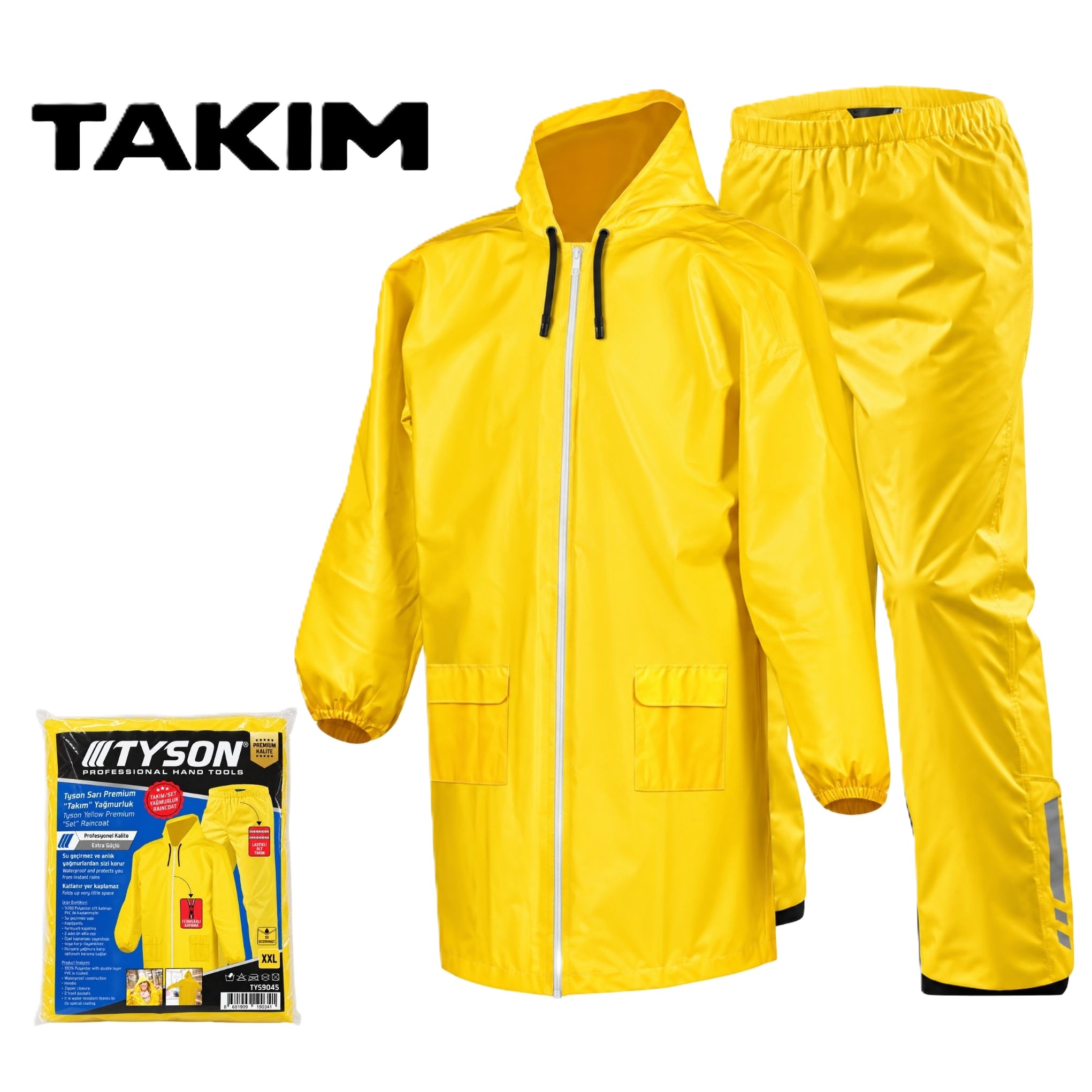 TYSON PREMİUM TAKIM YAĞMURLUK SARI (FERMUARLI)